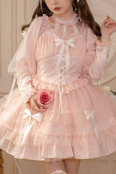 Robe OP Sweet Lolita à manches longues avec nœud volanté et taille haute Love Overture